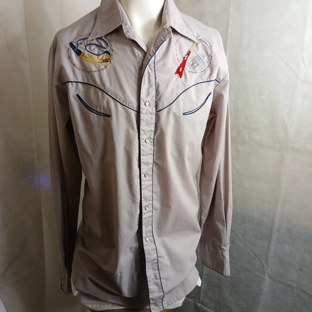 Kennsington Rockin Ranchwear Gray Pearl Snaps Embrodered Western Shirt Men's Lg - Picture 1 of 9